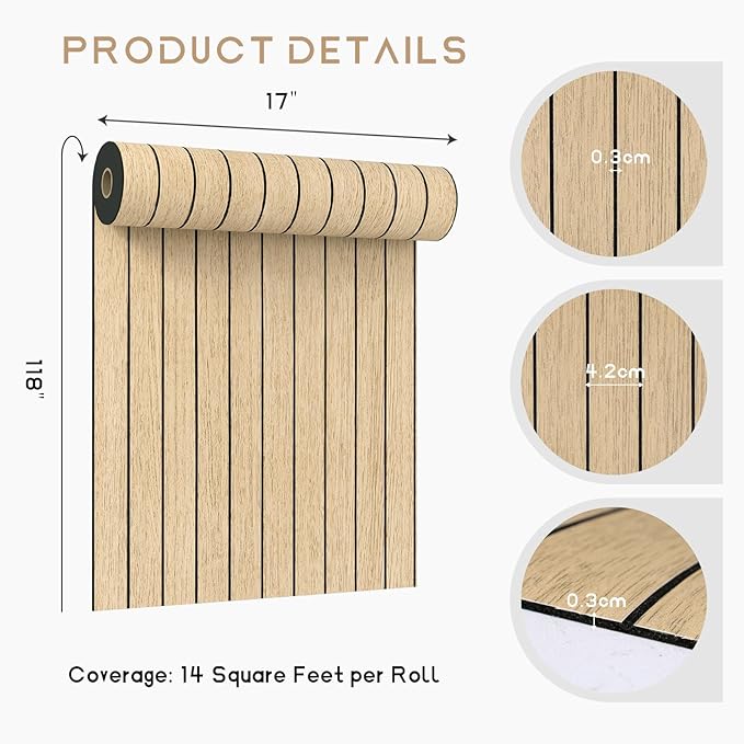 VEELIKE Light Oak Wood Wall Panels Peel and Stick Foam Slat Wallpaper