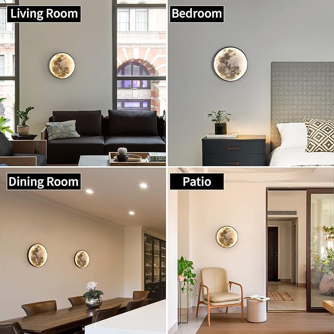 QIYIMEILUX Dimmable Moon Wall Sconce Plug in Modern LED Wall Light