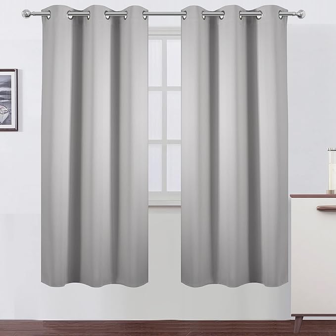 LEMOMO Light Grey Thermal Blackout Curtains/42 x 72 Inch/Set of 2 Panels Room