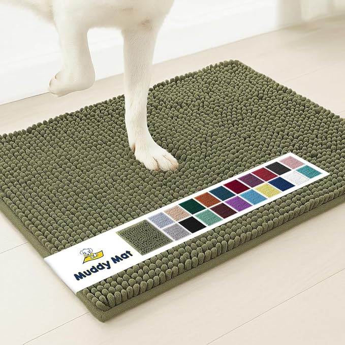 Muddy Mat® | Super Water Absorbent Door Mat Indoor, Microfiber Quick Dry Chenille Entryway Rug, Slip Resistant Front Door Mat, Indoor Mats for Entryway, Machine Washable Pet Rug, Army Green 16"x24"