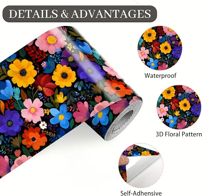 Colorful Floral Wallpaper Border 196x4 Inch Peel and Stick Wall Border