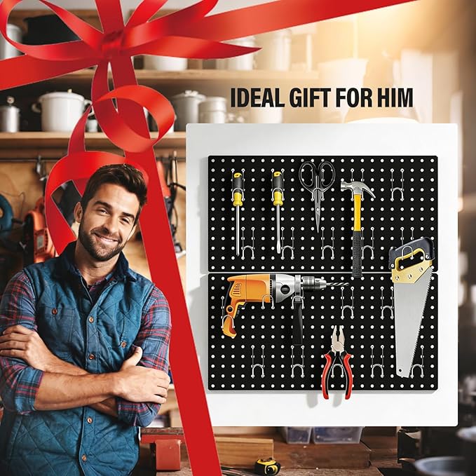 DEWEL Wall Organizer Peg Board, 3Pcs Metal Pegboard Panels with Accessories, 23" x 12" Pegboard, Heavy Duty Peg Board Wall Organizer for Workbench, Workshop, Office, Craft Room (3pcs black)