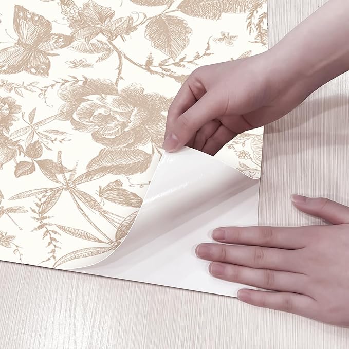 JiffDiff Vintage Peel and Stick Wall Stick,Champagne Wallpaper Rose Removable