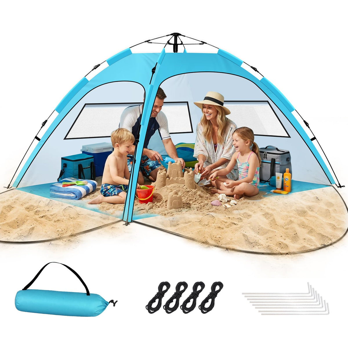 Pop Up Beach Tent Sun Shelter â Easy Set up in 3S Instant, Tents for 4/5 Person Beach Umbrella Sun Shelter Shade, UV 50+ Protection, Wind Resistant, Lightweight Portable Baby Tents Shade for Family
