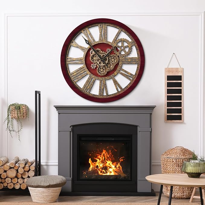 The B-Style Large Wall Clock 24 inch Moving Gear Wall Clock Oversized Vintage