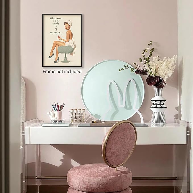 noxozoqm Boho Sage Green Bathroom Poster Vintage 70s Pin Up Girl Wall Art Of