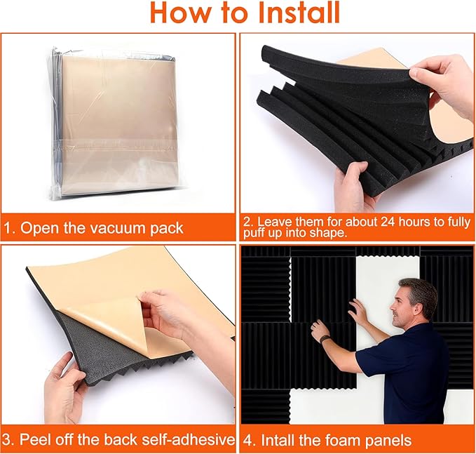 FONESO 52 Pack 1"×12"×12" Wedge Acoustic Foam Panels, High Density Soundproof