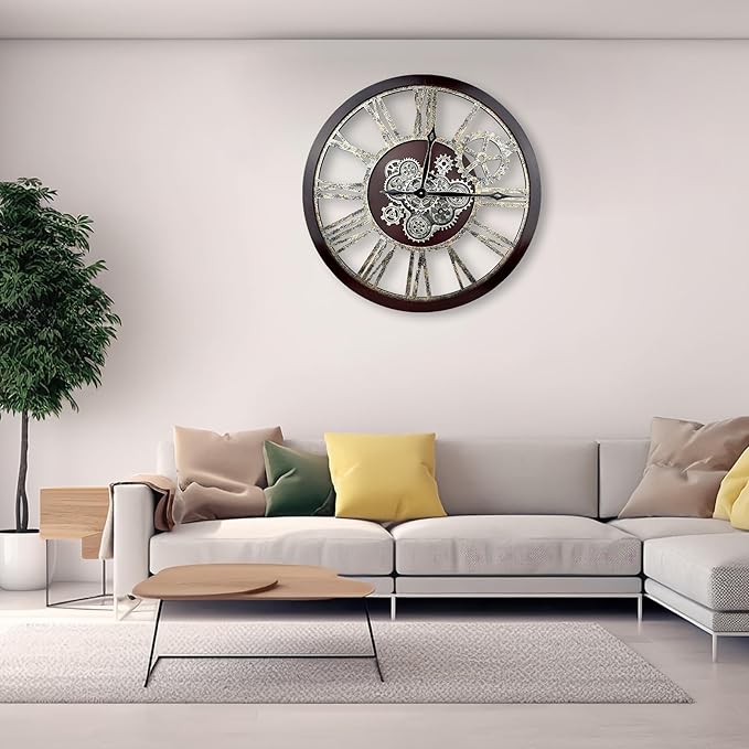 The B-Style Large Real Moving Gears Wall Clock 30 inch Rustic Retro Industrial