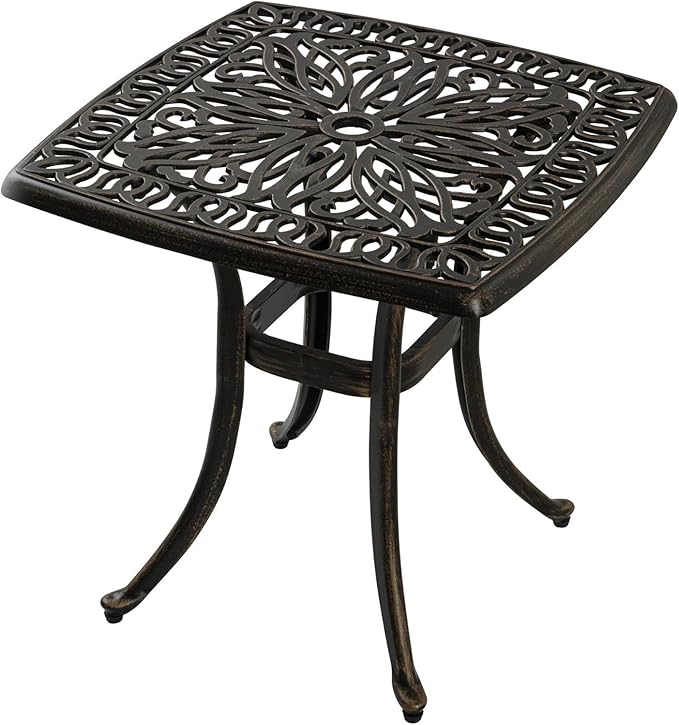 21âCast Aluminum Outdoor Side Table, Cast Aluminum Patio End Tables, Weather Resistant End Table, Coffee Table for Patio, Porch, Deck, Garden, Bronze (1, Bronze)