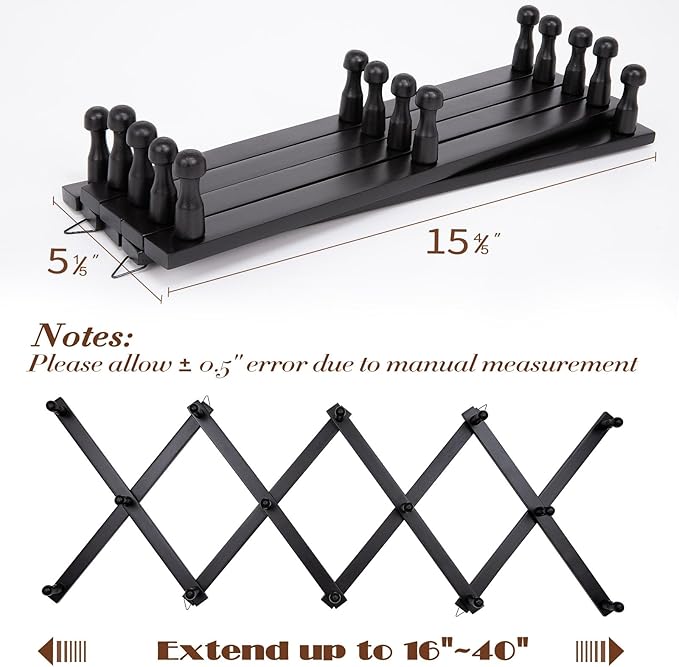 SCUNDA Wall Rack with 14 Hooks, Wooden Wall Expandable Coat Rack