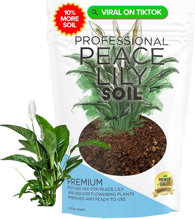 Professional Peace Lily Potting Soil Mix Large 2.2 Quarts Ready to Use, Premium Nutrient-Rich Blend for Indoor Peace Lily Plants, Peat Moss Coco Coir Perlite Dolomite, Well-Draining Soil Made in USA