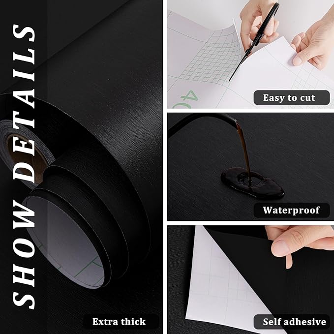 FUKU MON 23.6" X 393" Dark Gray Wallpaper Peel and Stick Contact Paper Solid