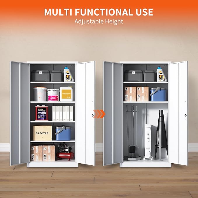 Metal Storage Cabinet with Adjustable Shelves, Garage Tool Cabinet with 2