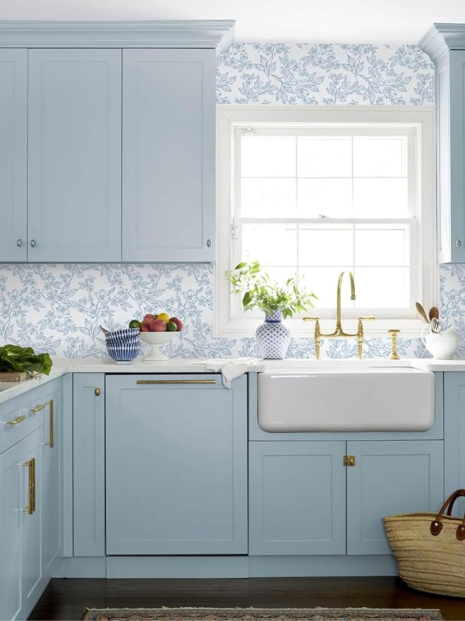 Ismoon Peel and Stick Wallpaper Blue and White Contact Paper Modern Flroal Wall