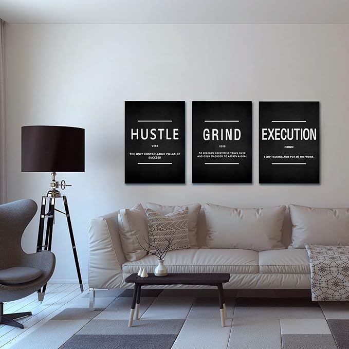 KAWAHONE Canvas Painting Wall Art, Grind Hustle Execution Motivational Wall Art