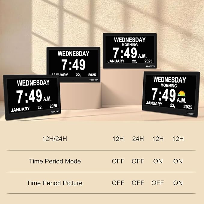 TROCOTN Dementia Clocks, Large Display Calendar Alarm Clock
