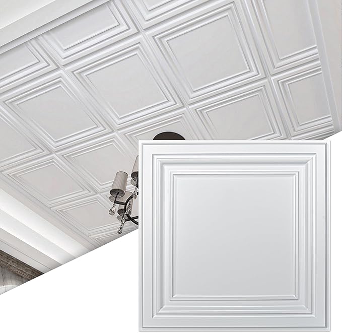 Art3d 48-Pack PVC Drop Ceiling Tiles, 2ft x 2ft, Crisp White Finish
