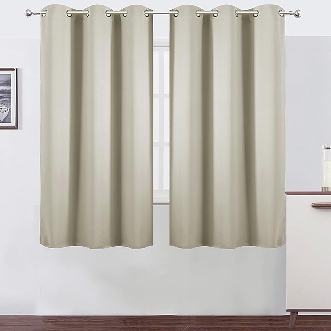 LEMOMO Light Beige Thermal Blackout Curtains/38 x 63 Inch/Set of 2 Panels Room