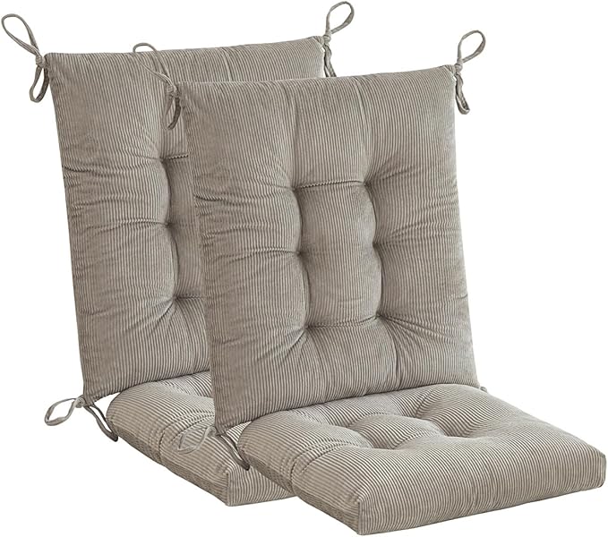 Outdoor Patio Cushion, Rocking Chair Cushion, Tufted Pads, Set of Upper and Lower with Ties Pack of 2 (2 Sets) - Back 20"Ã17", Seat 17"Ã17" (Grey)