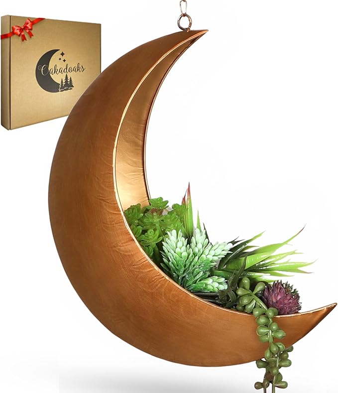 Gold Hanging Moon Planter â with Drain Holes - Moon Room Decor - Unique Planters for Succulents,Air Plant, Cactus, Artificial Plants- Plant Lover Gifts - Boho,Hippie, Birthdays,Witchy Gifts for Women