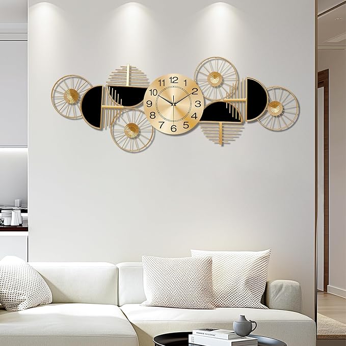 Large Wall Clock, Modern Silent Non-Ticking Metal Wall Art Wall Clocks Battery