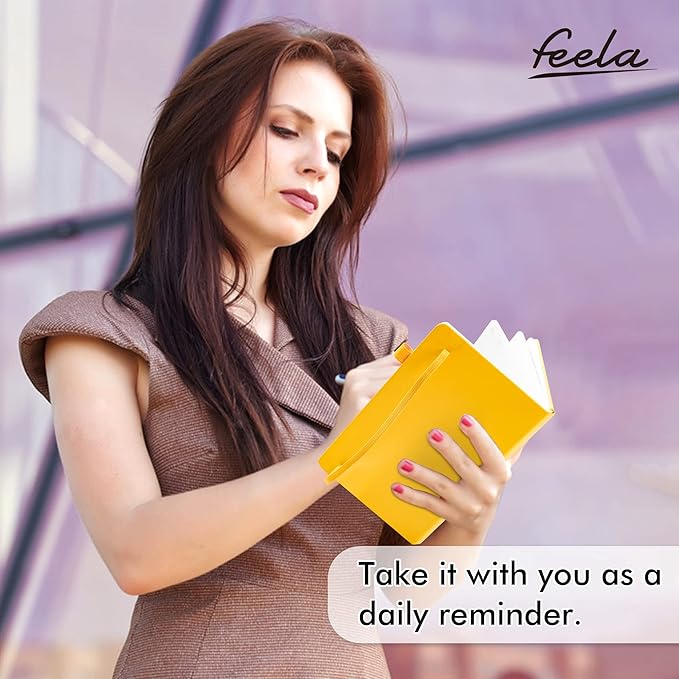feela Hardcover Notebook For Work, Classic Ruled Lined Journal Set School Business Supplies, with 3 Black Pens, 120 GSM, 5.1”x8.3”, 3 Pack, A5, Solid Colors, Gray, Yellow, Light Blue