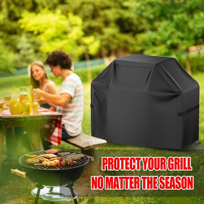 BBQ Grill Cover, Waterproof, Weather Resistant, Rip-Proof, Anti-UV, Fade Resistant, with Hook-and-Loop Straps, Gas Grill Cover for Most Grills, 65'', Black