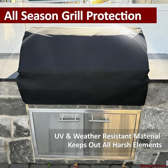 Built-in Grill Cover 38 Inch for Outdoor Island Grill, 600D Premium Built in Barbecue Grill Top Cover with Straps for Napoleon, Bull, Blaze, KitchenAid, Coyote etc, 38" x 28"x 24"
