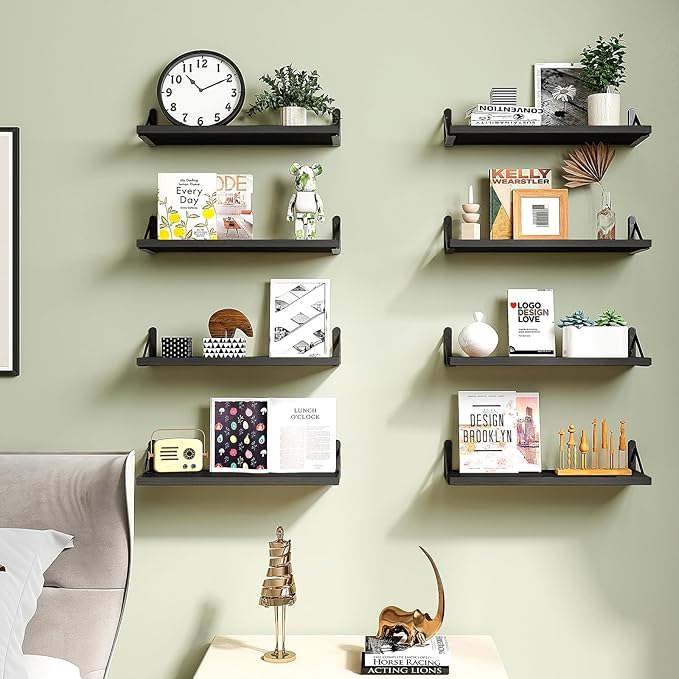 Fixwal Floating Shelves, Width 4.7in Rustic Wood Wall Shelves Set of 8