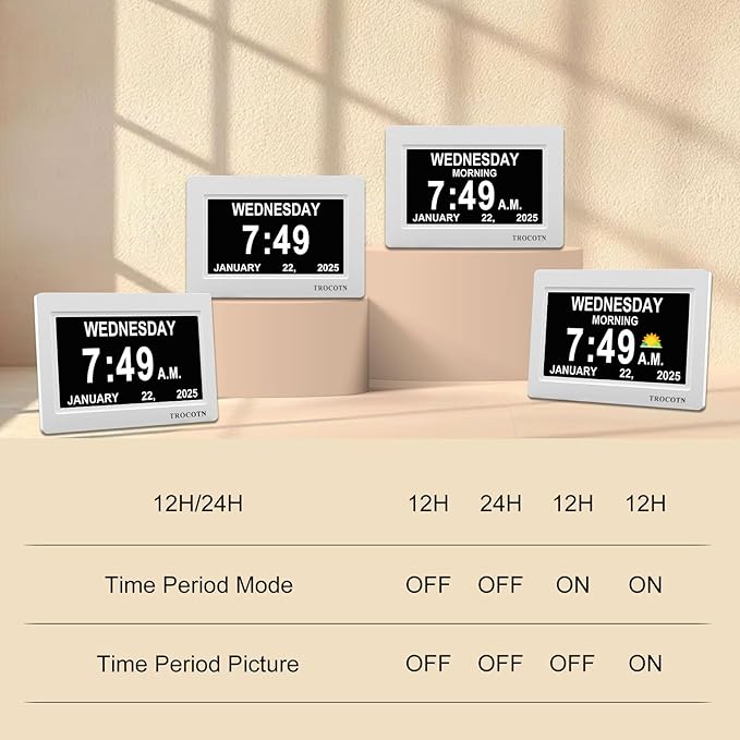 TROCOTN Dementia Clocks, Large Display Calendar Alarm Clock