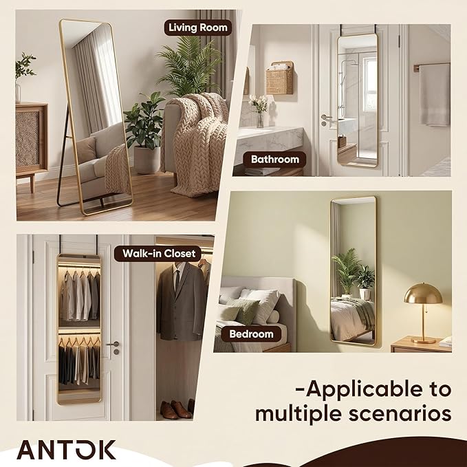 Antok 48"x14" Over the Door Mirror, Full Length Mirror Door Hanging