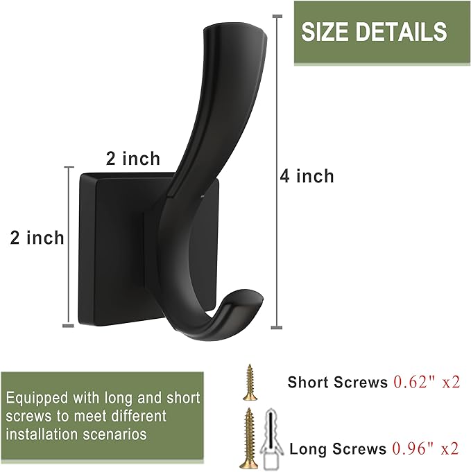 TOFIIGREM 3 Pack Black Towel Hooks, Towels Robe Holder