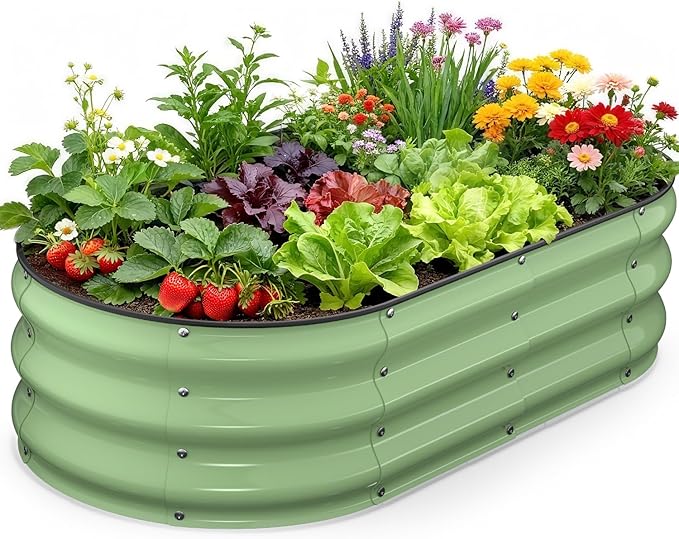 Raised Garden Bed 4Ã2Ã1 FT, Galvanized Metal Raised Planter Box, Vegetable Planting Container with Safety Edge Trim, Hardware & Gloves Included, Fruit Green for Backyard Patio Balcony