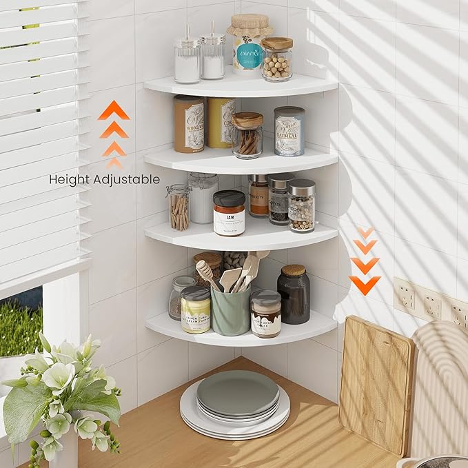 Homode Corner Floating Shelves, 12 Inch Wood Curved Hanging Shelf