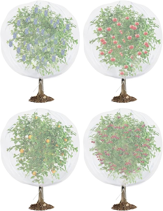 Bird Netting for Garden Protection - 4 Pack Garden Netting Pest Barrier with Drawstring,Mosquito Net Tomato Protective Cover Garden Plant Netting for Blueberry Bushes (5.3Ft x 7.7Ft/4Pack)