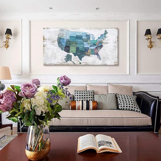 Map of The United States Wall Decor Map Canvas Wall Art
