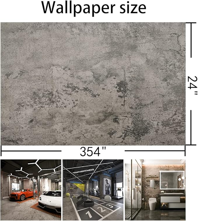BAYYA 24x354 inch Gray Concrete Wallpaper Roll Peel Stick Grey Textured Thick