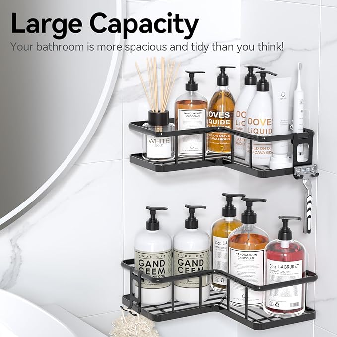 YASONIC Corner Shower Caddy 2 Pack, No Drill Adhesive Shower Storage Shelves