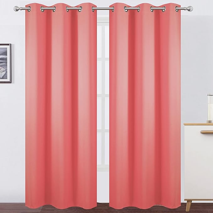LEMOMO Blackout Curtains 38 x 84 inch/Coral Curtains Set of 2 Panels/Thermal