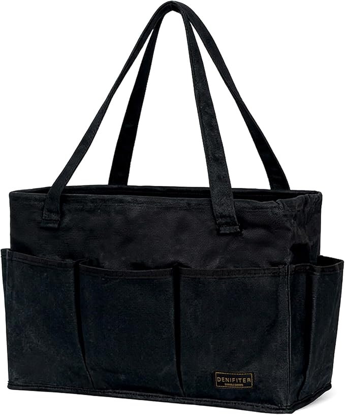 Heavy-Duty 16 oz. Waxed Canvas Tool Bag with 9 Pockets â Foldable Open-Top Design Featuring Dual Carry Handles, 15.5"x7.5"x10.5"