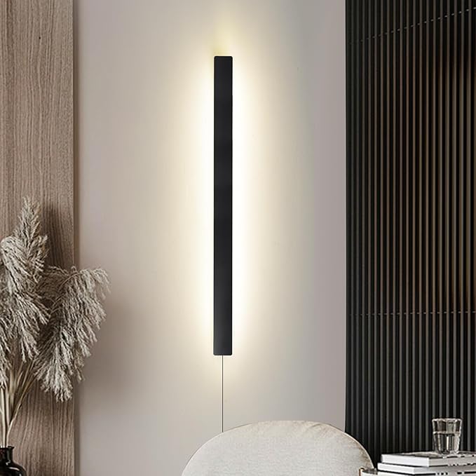 KELUOLY Modern Plug in Wall Sconces, 23.6 inch Frosted Black LED Long Wall