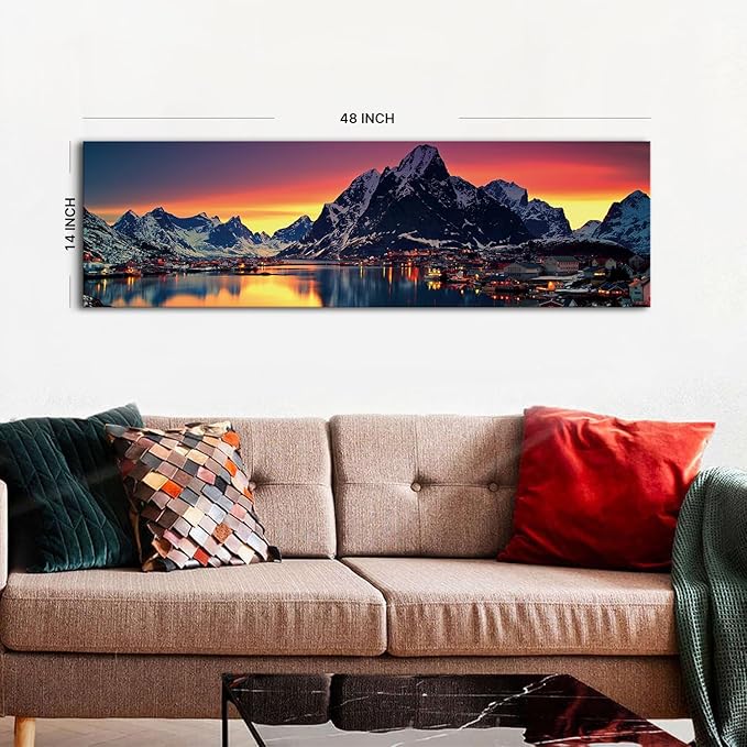 AREBOLO Sunset Mountain Canvas Wall Art Lake Landscape Pictures Nature Wall