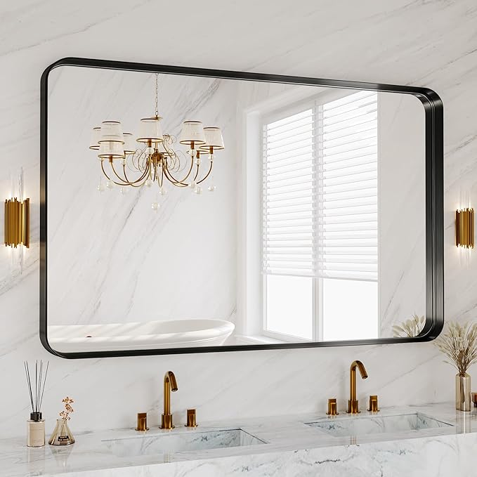 55X36 Inch Black Metal Framed Bathroom Mirror