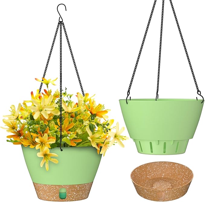 ZMTECH Hanging Planters for Indoor Plants Set of 2 Self Watering Hanging Pots Hanging Baskets Hanging Flower Pots for Outdoor Hanging Plants(10 Inch, Green)