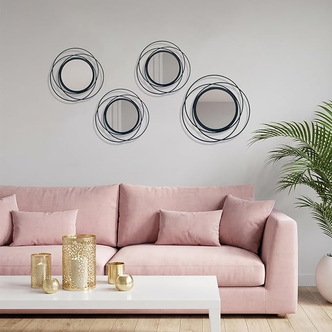 4 Piece Gold Round Wall Mirror Set Modern Metal Circle Home Decor