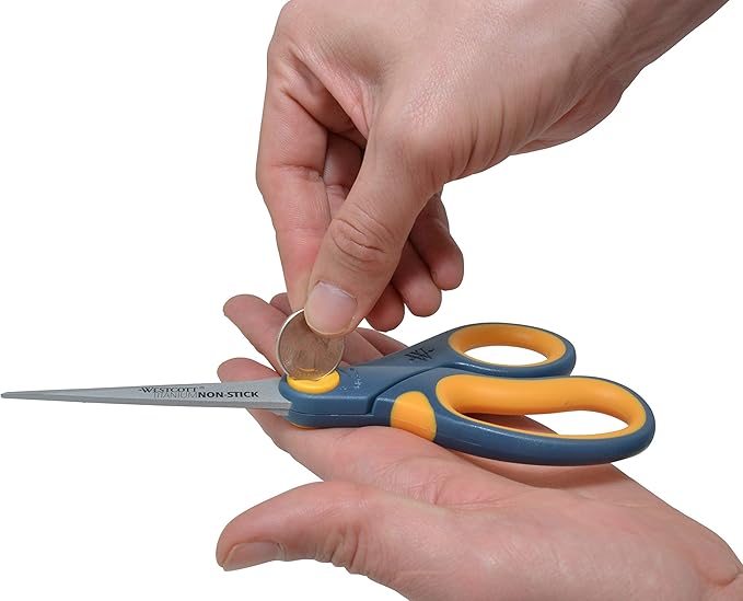 Westcott 17597 8-Inch Non-Stick Titanium Scissors For Office and Home, Blue/Gray, 6 Pack