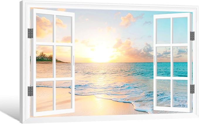 Goldfoilart Ocean Beach Sunset Canvas Wall Art