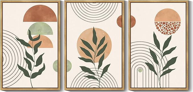 PHOPAGO Boho Wall Art Sage Plant Botanical Bohemain Framed Wall Printing Large