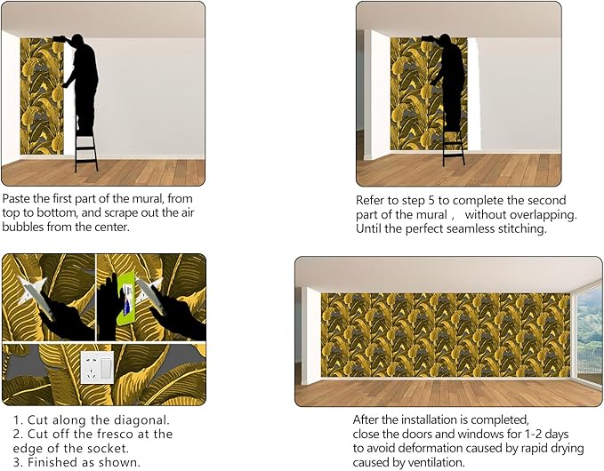 Vintage Gold Banana Leaf Bathroom wallpeper Living Room Bedroom Tropical Plant