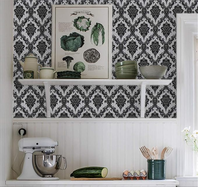 17.7" x118" Peel and Stick Wallpaper Black Wall Paper
